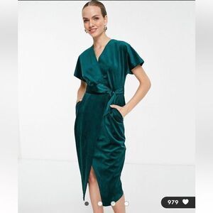 Closet London kimono sleeve velvet midi dress with wrap tie